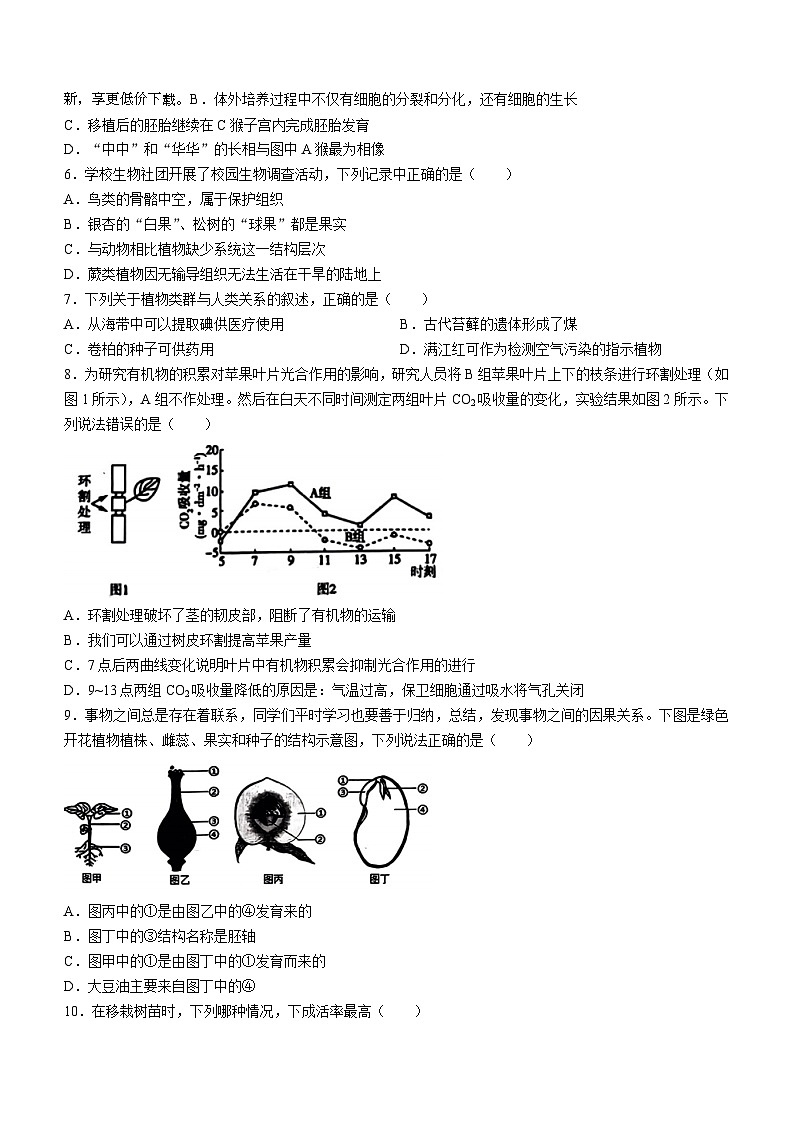 2024年山东省淄博市博山区中考一模生物试卷(无答案)第2页