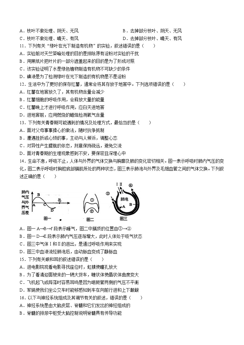 2024年山东省淄博市博山区中考一模生物试卷(无答案)第3页