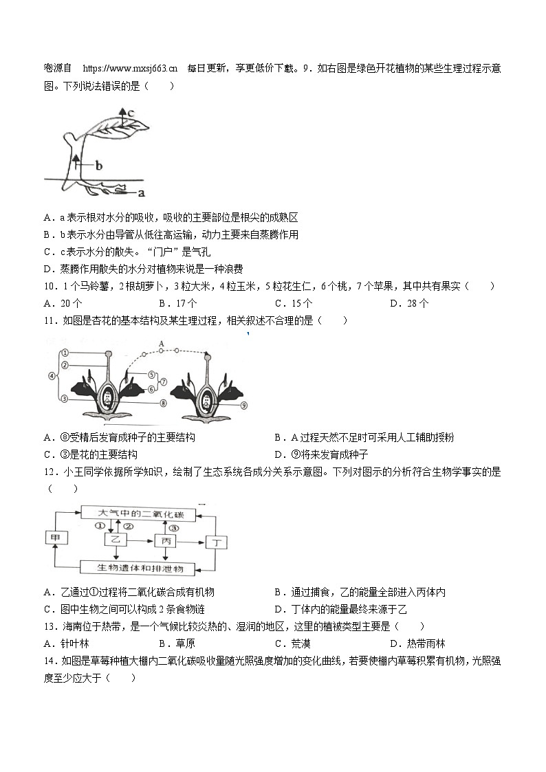 海南省省直辖县级行政单位澄迈县2023-2024学年八年级下学期4月期中生物试题(无答案)02