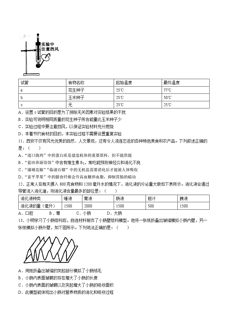 陕西省西安市长安区2023--2024学年七年级下学期期中检测生物试题(无答案)03