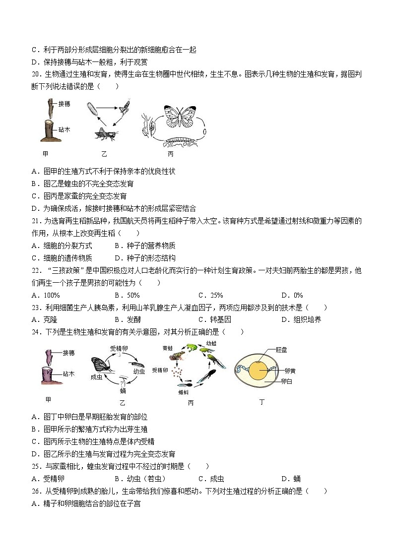 四川省泸县五中共同体2023-2024学年八年级下学期4月期中生物试题第3页