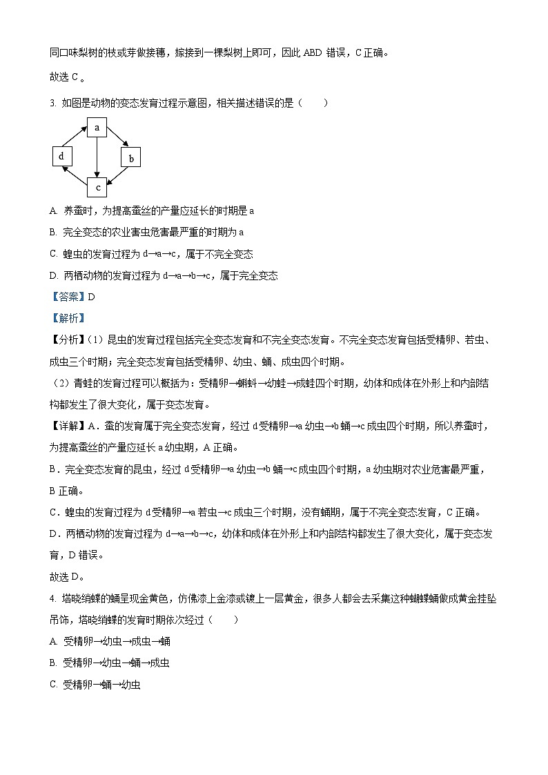甘肃省武威市民勤县新河中学联片教研2023-2024学年八年级下学期期中生物试题（原卷版+解析版）02