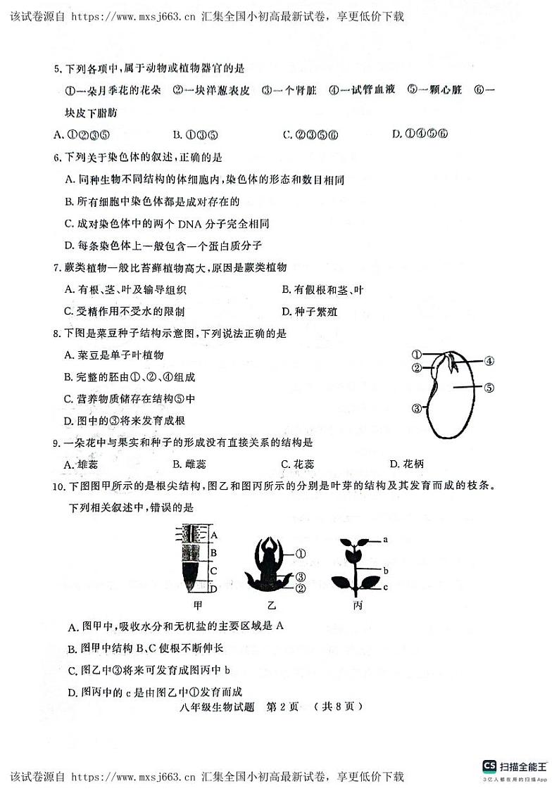 ，2024年山东省聊城市冠县八年级中考一模生物试题02