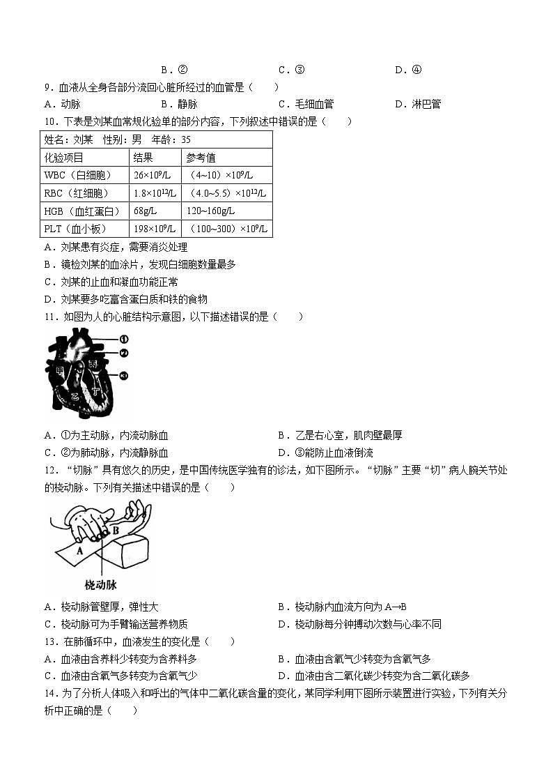 ，北京市房山区2023-2024学年七年级下学期期中考试生物试卷(无答案)02