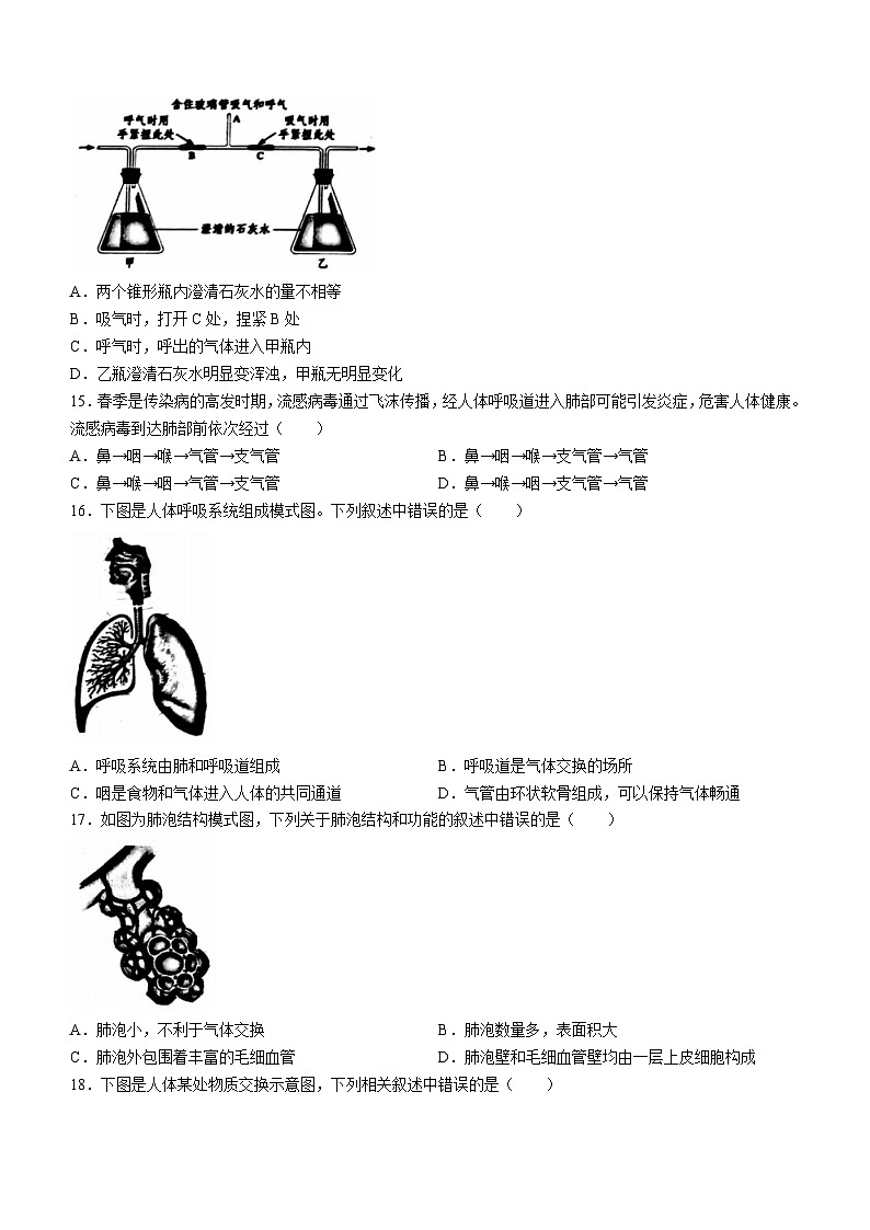 ，北京市房山区2023-2024学年七年级下学期期中考试生物试卷(无答案)03