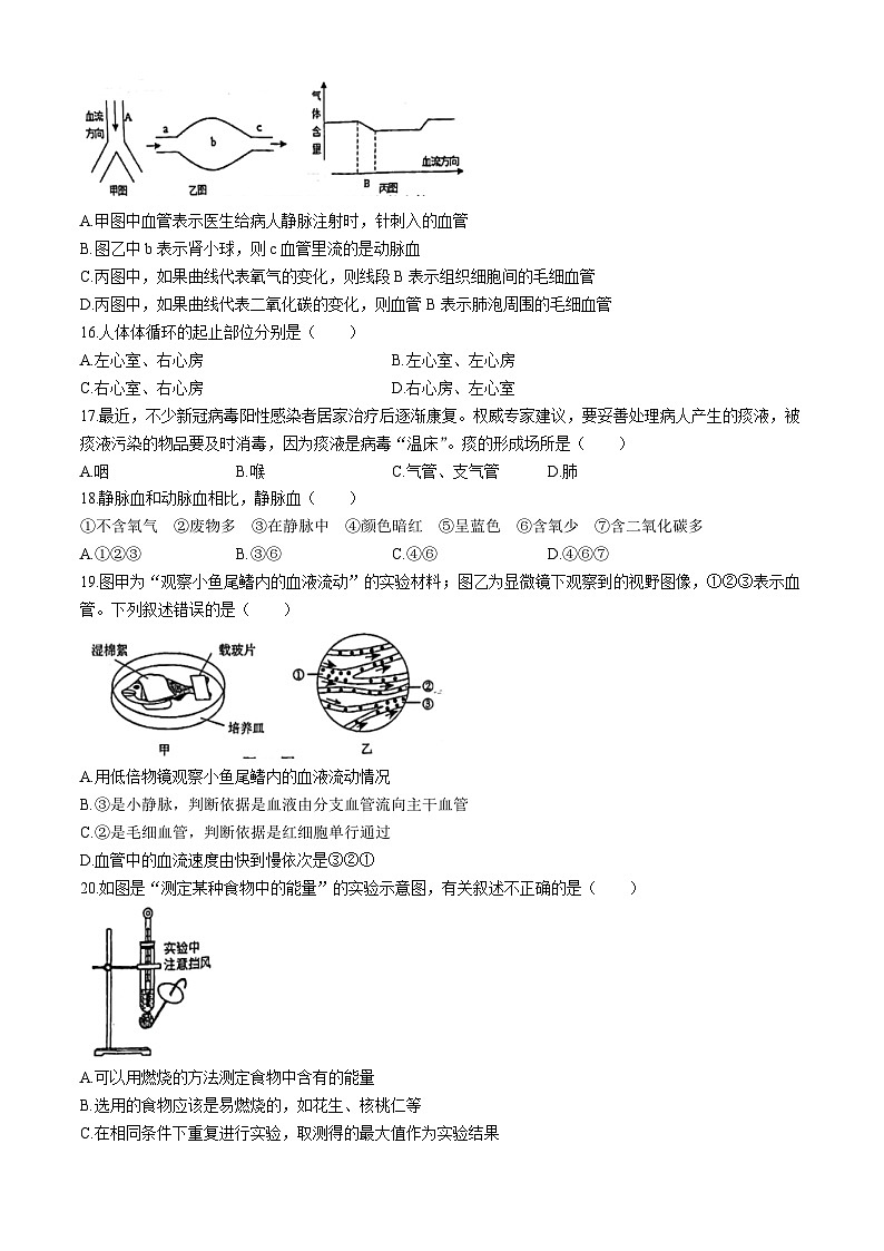 ，广东省珠海市第十六中2023-2024学年七年级下学期期中质量监测生物试题(无答案)第3页