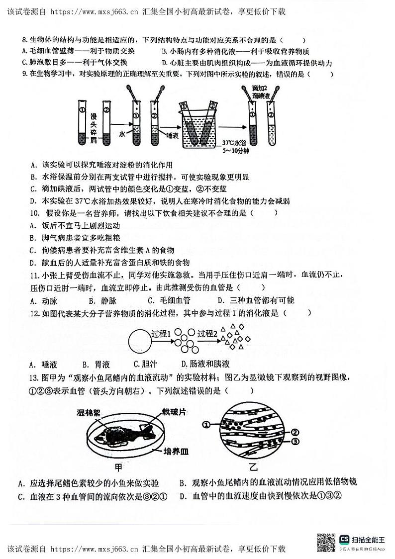 ，江西省宜春市第八中学2023-2024学年七年级下学期4月期中生物试题02