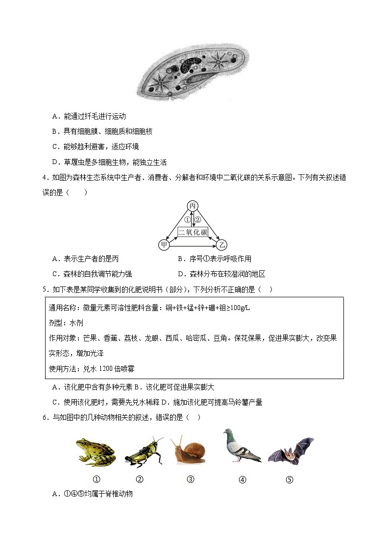 2024年中考生物第一次模拟考试徐州卷（含答案解析）02