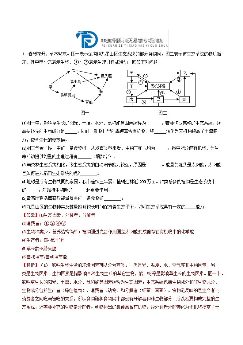 备战2024年中考生物专题-【消灭易错】非选择题必刷30题(全国通用)-(原卷版+解析版)01