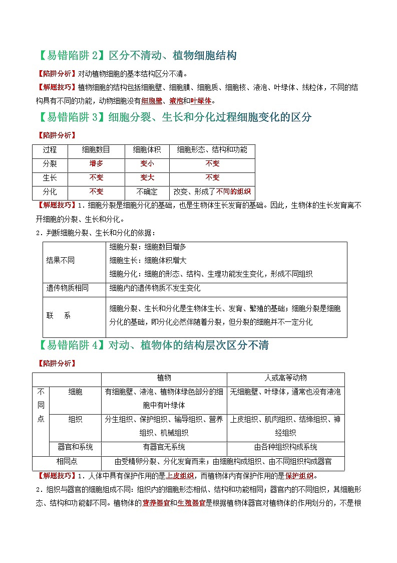 备战2024年中考生物考试易错题-易错点03 生物体的构成-备战2024年中考生物考试易错题(全国通用)(原卷版)第2页