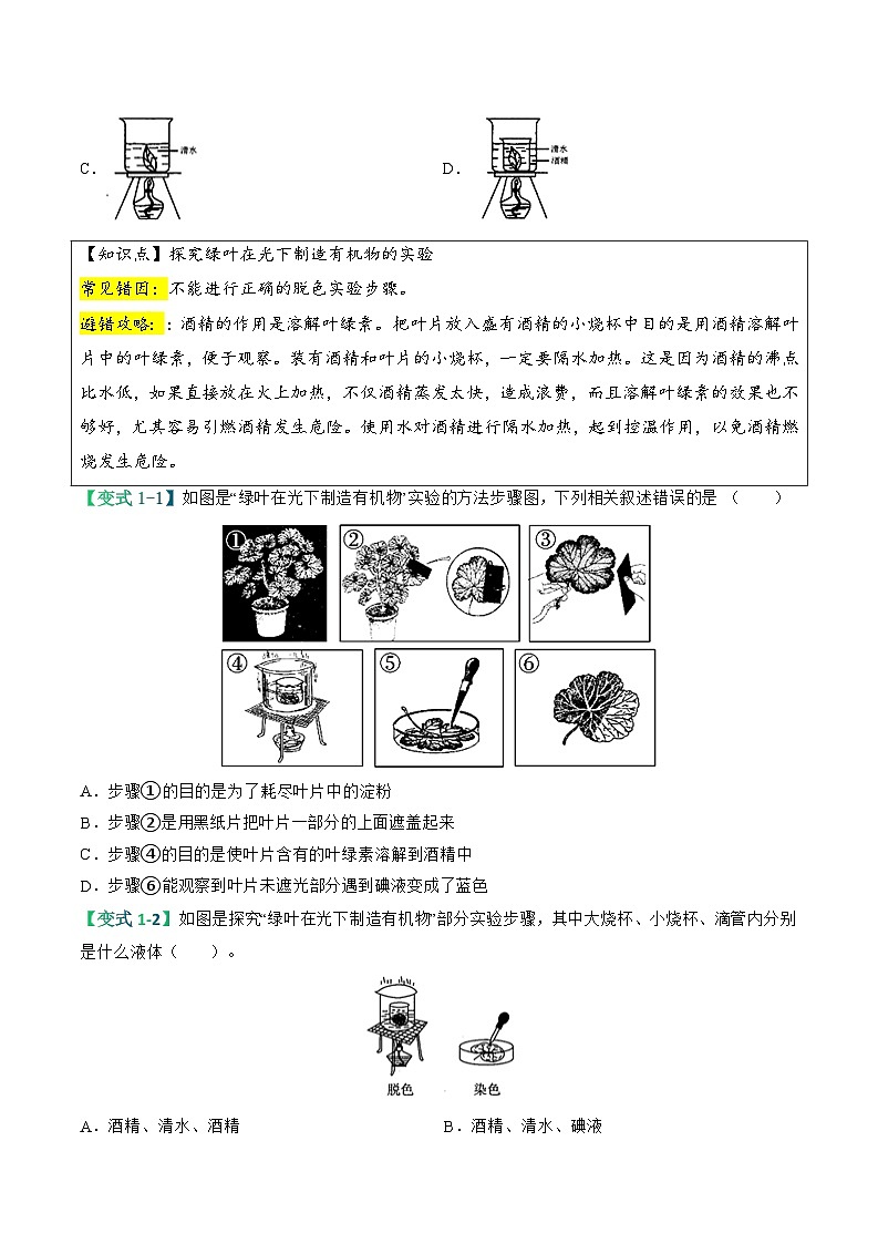 备战2024年中考生物考试易错题-易错点05 绿色植物的三大生理作用-备战2024年中考生物考试易错题(全国通用)(原卷版)第3页