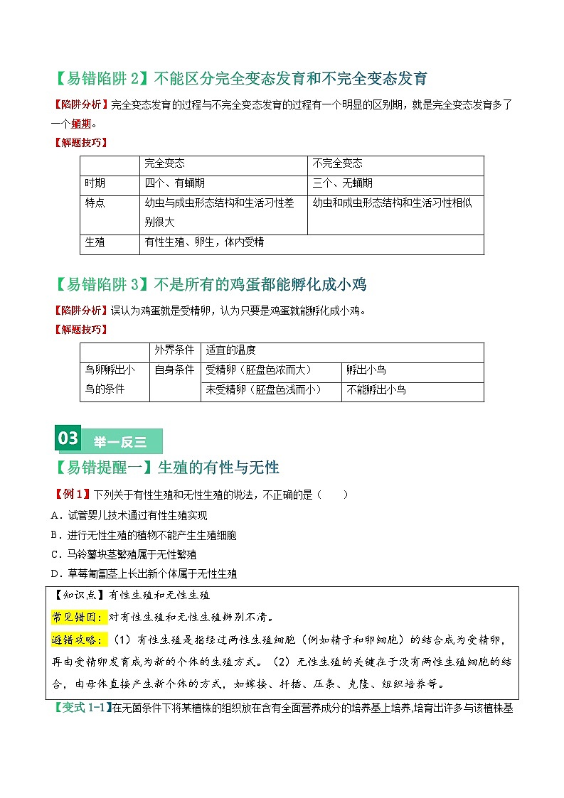 备战2024年中考生物考试易错题-易错点10 生物的生殖和发育-备战2024年中考生物考试易错题(全国通用)(原卷版)第2页