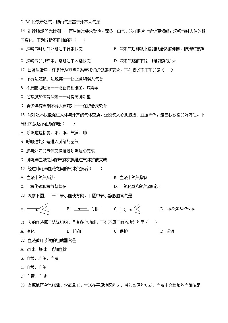 湖南省长沙市宁乡市西部乡镇2023-2024学年七年级下学期期中生物试题（原卷版+解析版）03