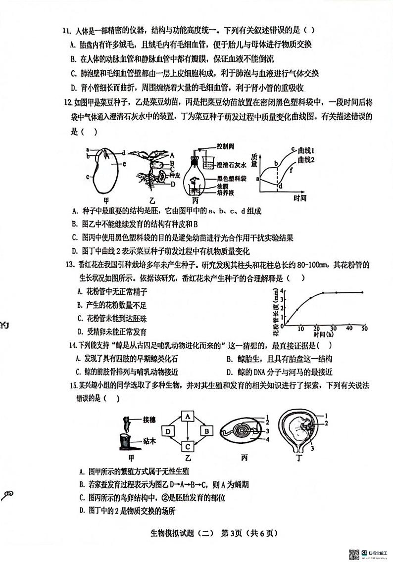 2024年山东省菏泽市成武县中考二模生物试题03