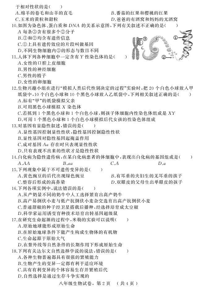 河北省石家庄市平山县2023-2024学年八年级下学期期中生物试题02