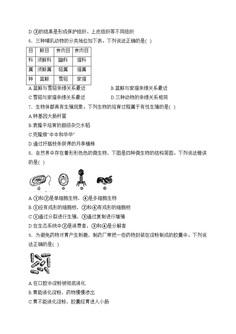 河北省石家庄市2024届九年级下学期中考一模生物试卷(含答案)02