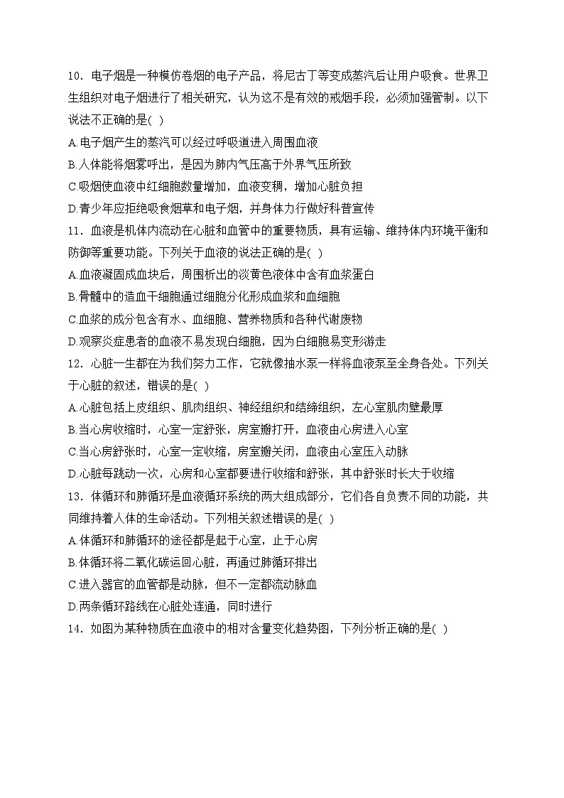 山东省潍坊市昌乐县2023-2024学年七年级下学期期中考试生物试卷(含答案)03