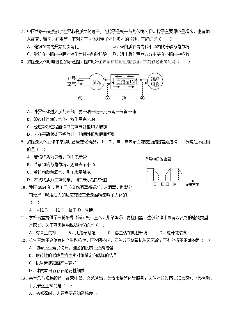2024年中考考前最后一套押题卷：生物（盐城卷）（考试版）A402