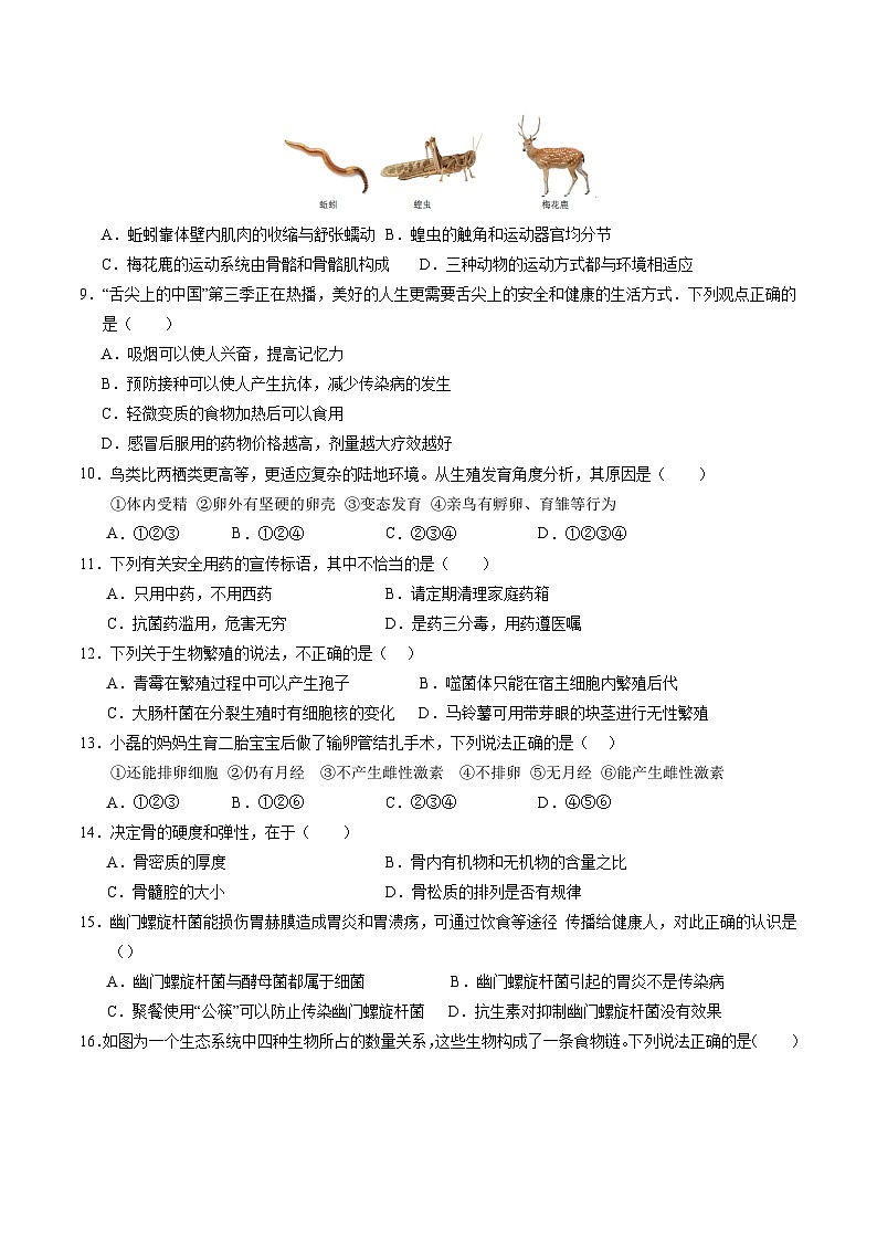 2024年中考押题预测卷（河北卷01）生物（考试版）A402