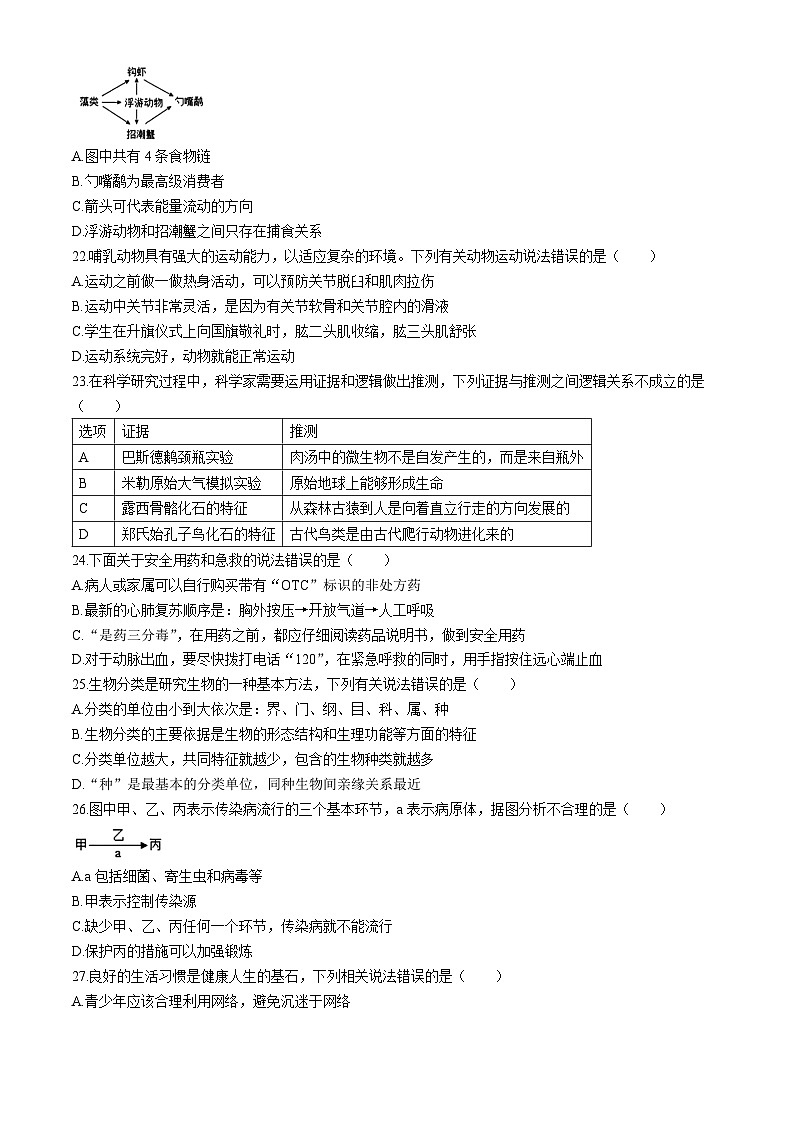 2024年海南省海口市中考一模考试生物试题03