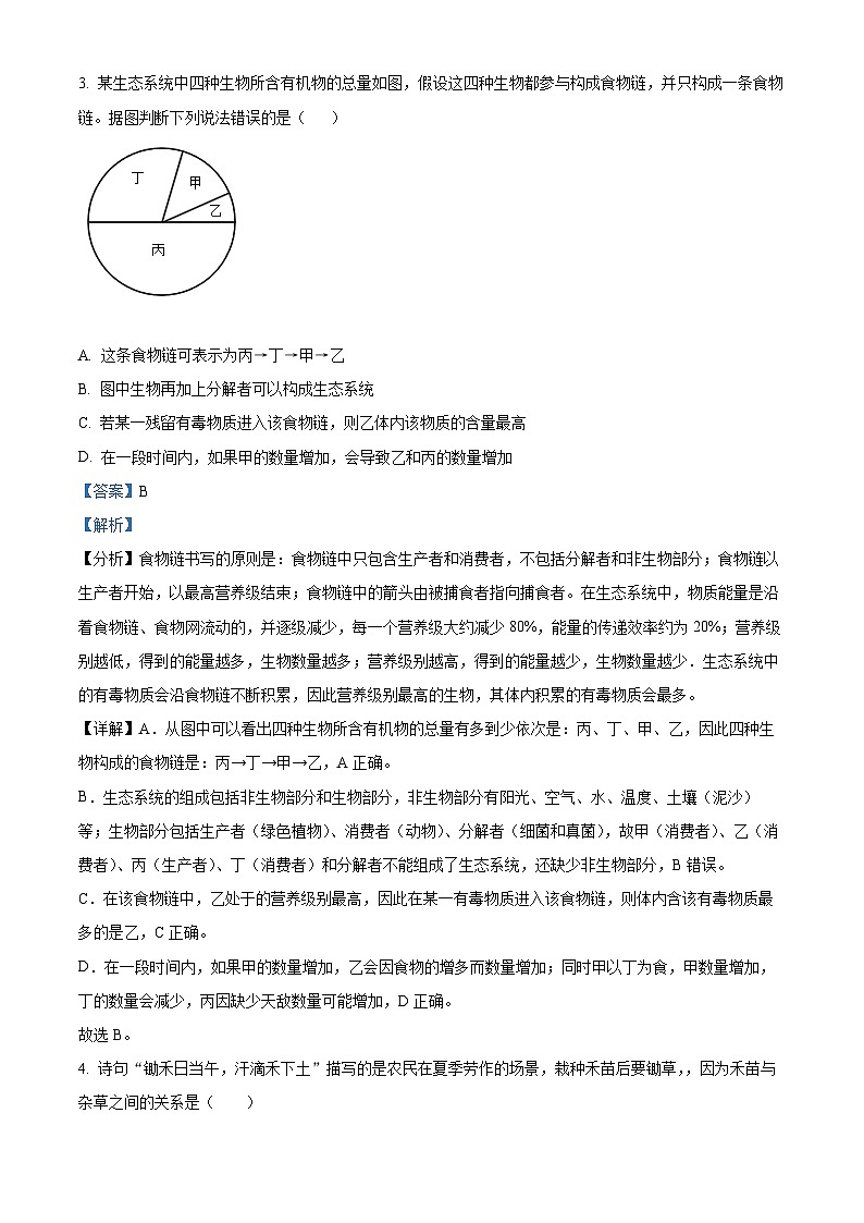 2024年甘肃省武威市凉州区下双镇九年制学校联片教研中考三模生物试题（原卷版+解析版）02