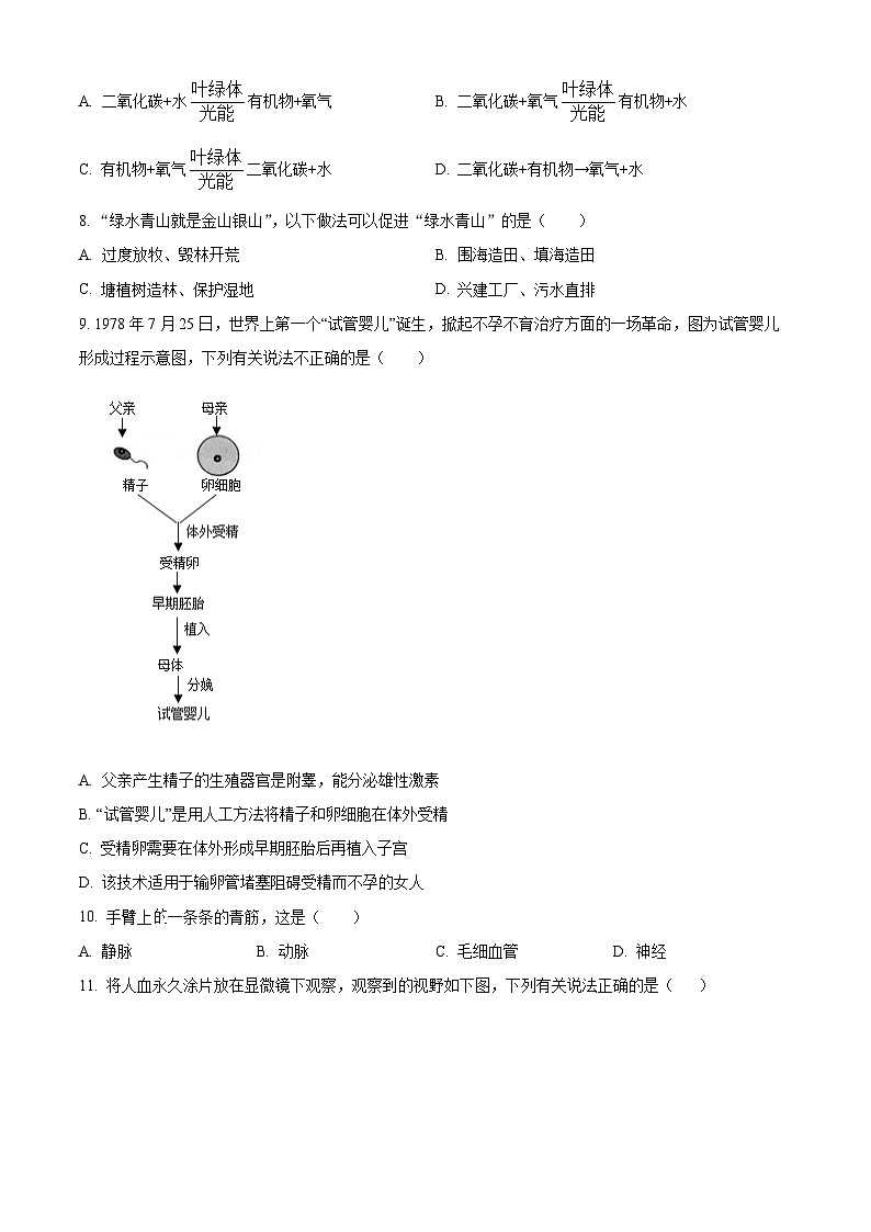 2024年甘肃省武威市凉州区下双镇九年制学校联片教研中考三模生物试题（原卷版+解析版）02
