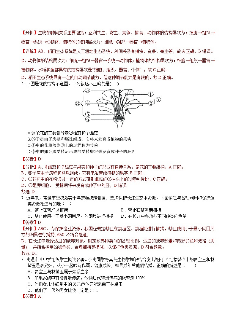 2024年中考考前最后一套押题卷：生物（南通卷）（全解全析）03