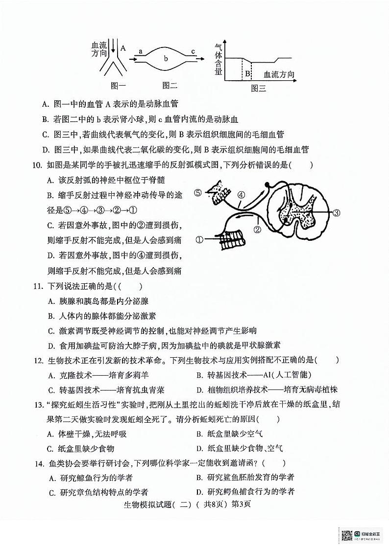 2024年山东省聊城市莘县九年级二模生物试题03