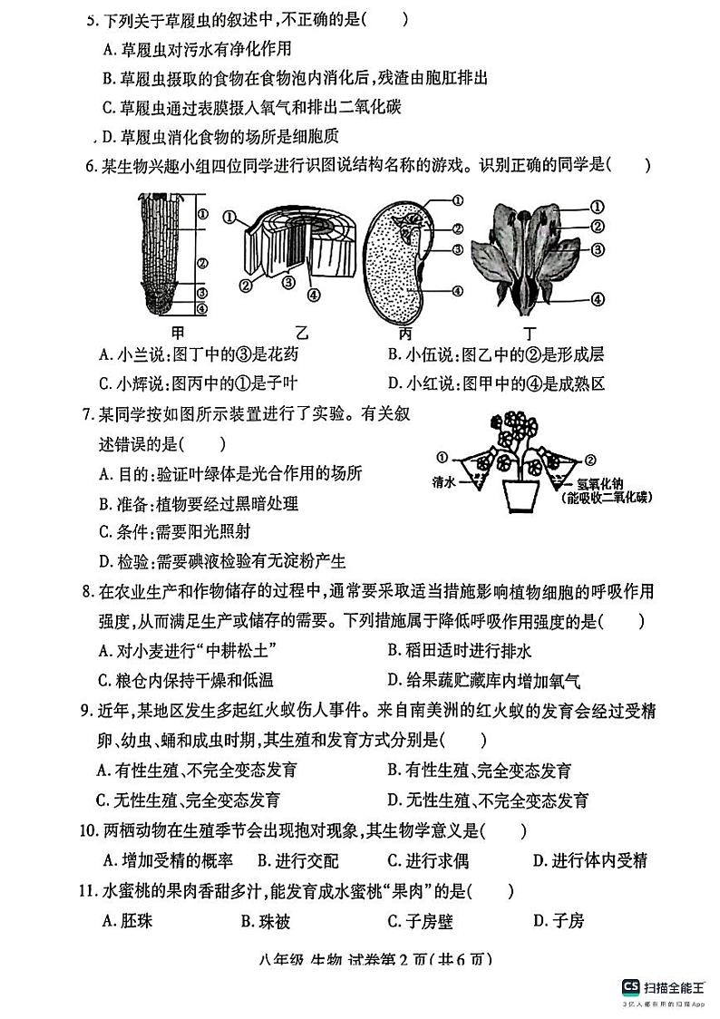 山东省德州市宁津县第四实验中学第五实验中学2023-2024学年八年级下学期5月期中生物试题第2页