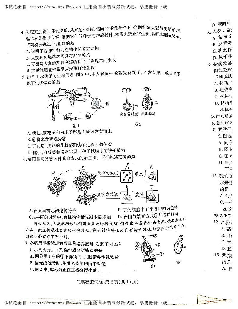 162，2024年山东省临沂市兰山区八年级中考一模生物试题02
