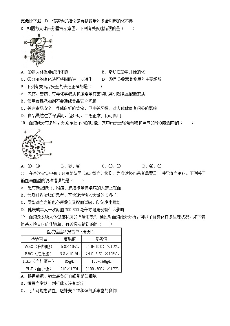 178，河北省唐山市路北区2023-2024学年七年级下学期4月期中生物试题第2页