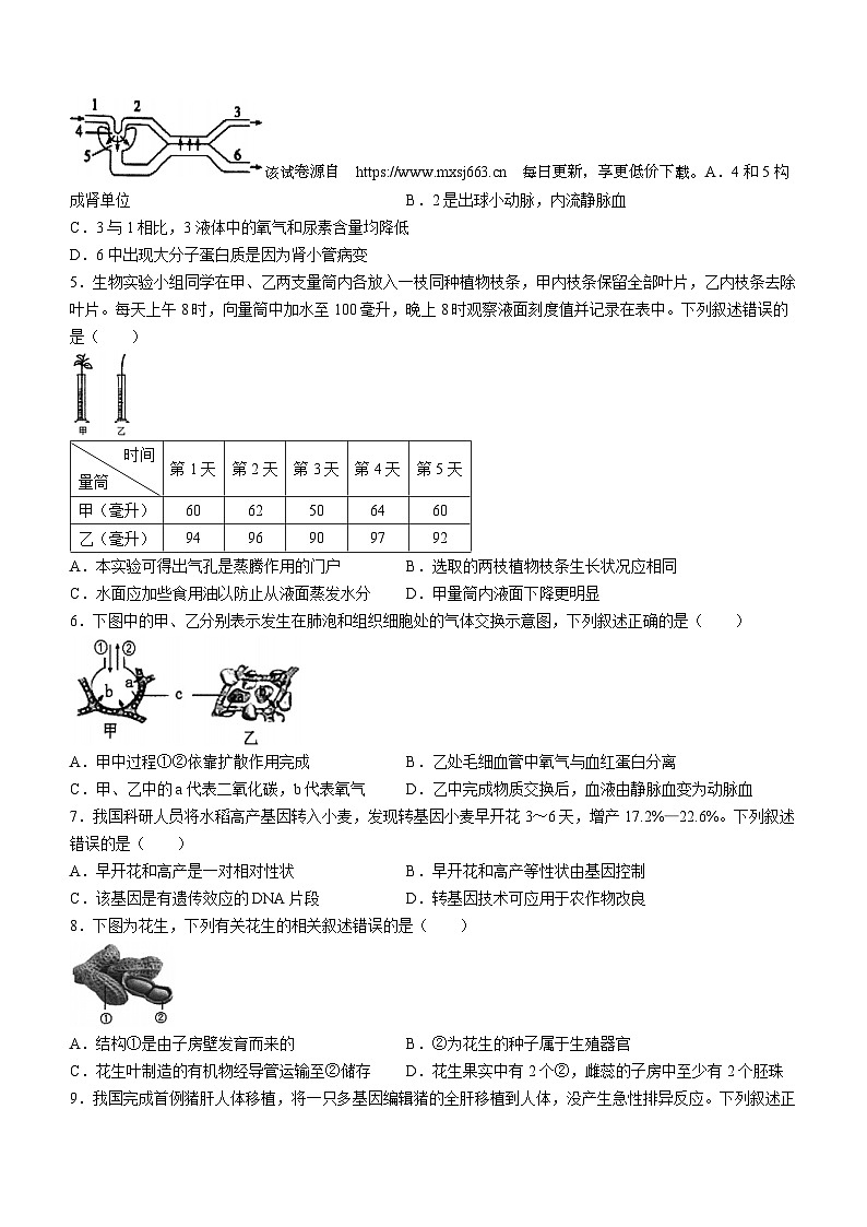 179，江苏省徐州市铜山区2023~2024学年八年级下学期期中质量自测生物试题(无答案)02
