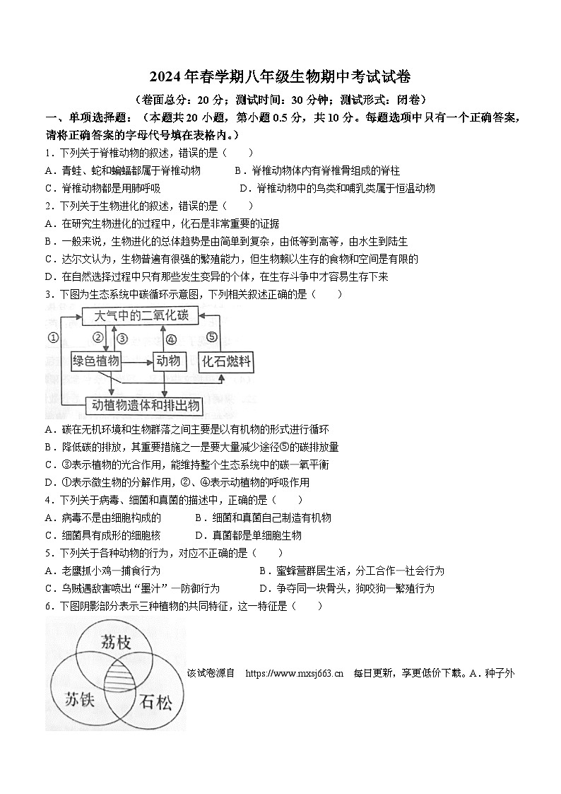 230，江苏省盐城市建湖县2023-2024学年八年级下学期期中生物试题第1页