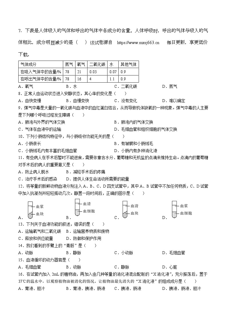 232，广东省阳江市2023-2024学年七年级下学期4月期中生物试题02