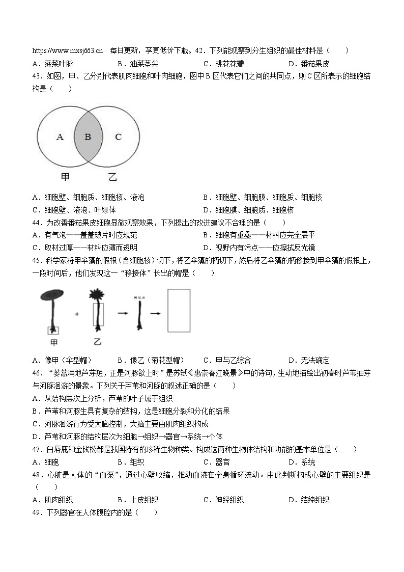 236，江苏省泰州市高港区等2地2023-2024学年七年级下学期期中生物试题第2页