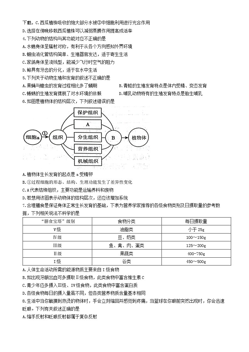 242，山东省青岛市胶州市2023-2024学年八年级下学期4月期中生物试题(无答案)第2页