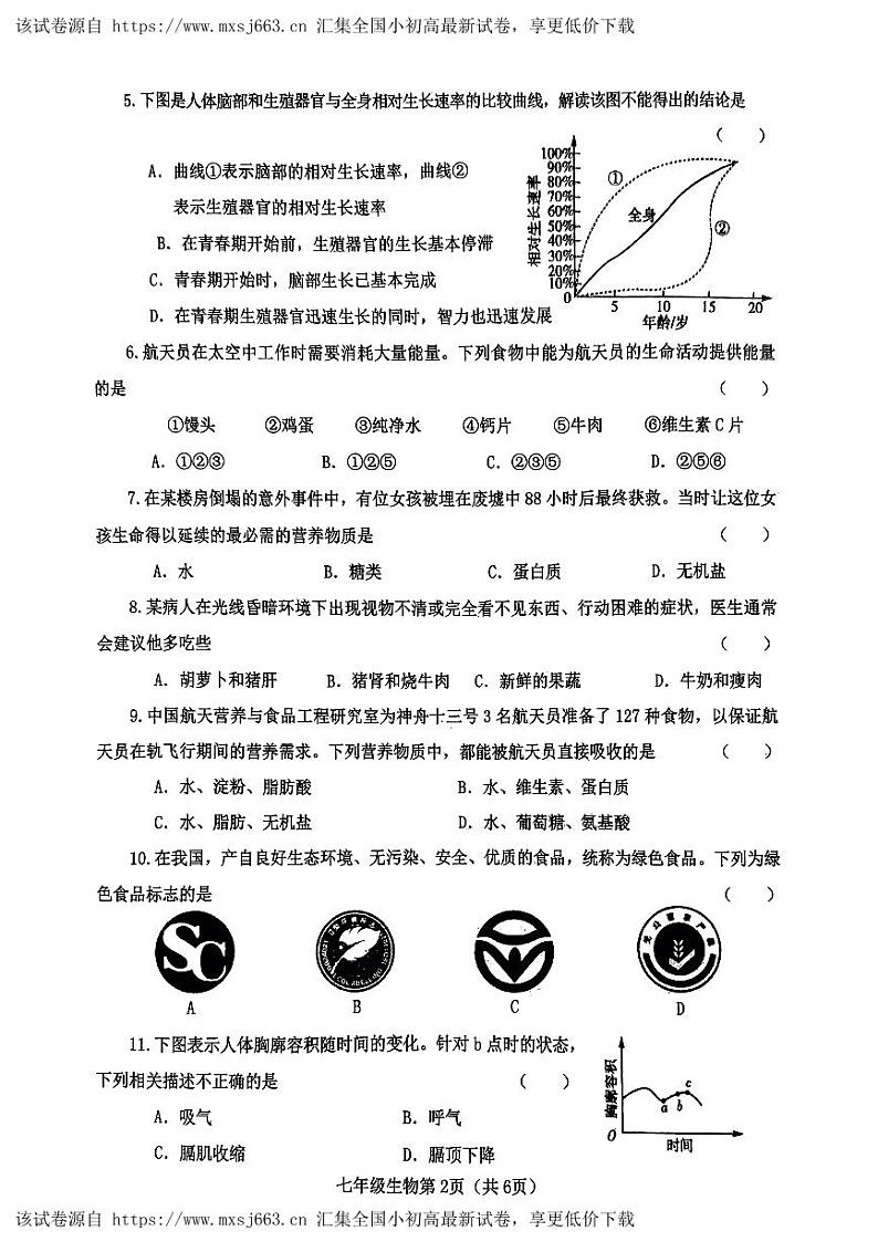 248，河南省南阳市新野县2023-2024学年七年级下学期4月期中生物试题第2页