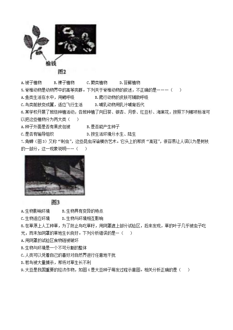 01，2024年河北省秦皇岛市青龙满族自治县中考一模生物试题02
