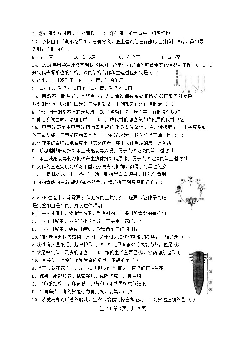 2024年四川省广安市华蓥市中考一模生物试题第3页