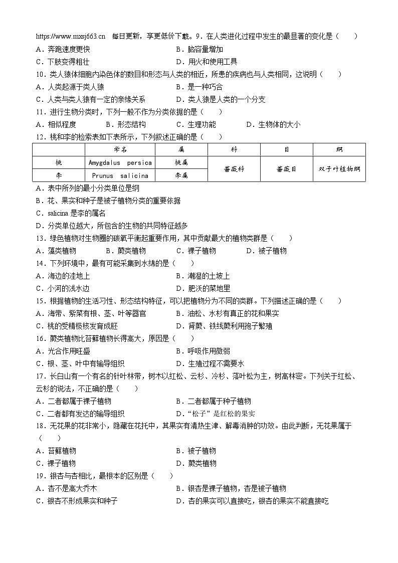 08，安徽省淮北五校联考2023-2024学年八年级下学期3月月考生物试题02