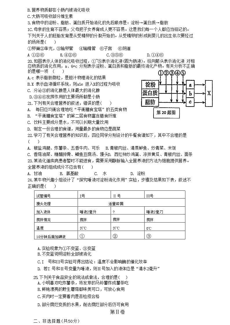 30，湖南省京华中学2023-2024学年七年级下学期第一次月考生物试题第3页