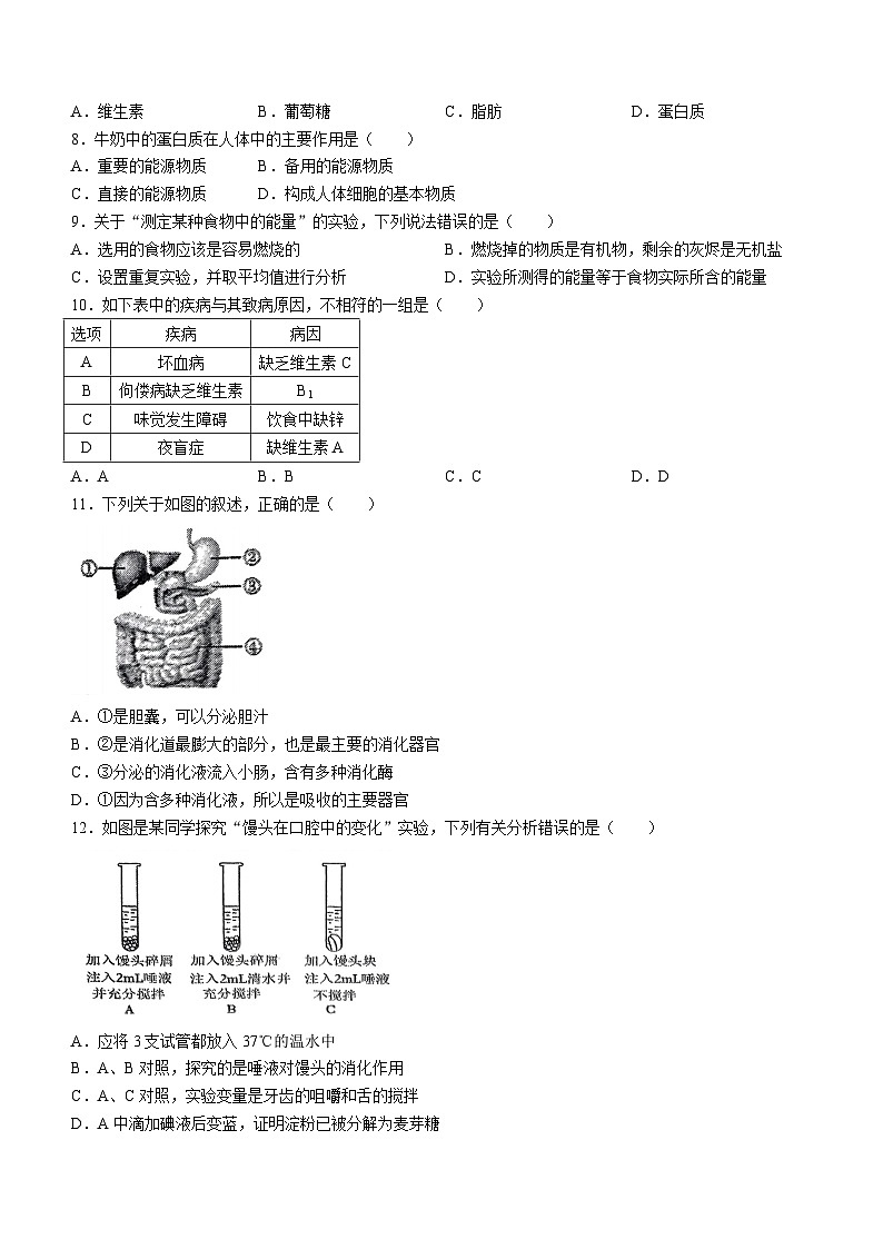 72，山东省日照市日照港中学2023-2024年七年级下学期月考生物试卷(无答案)第2页