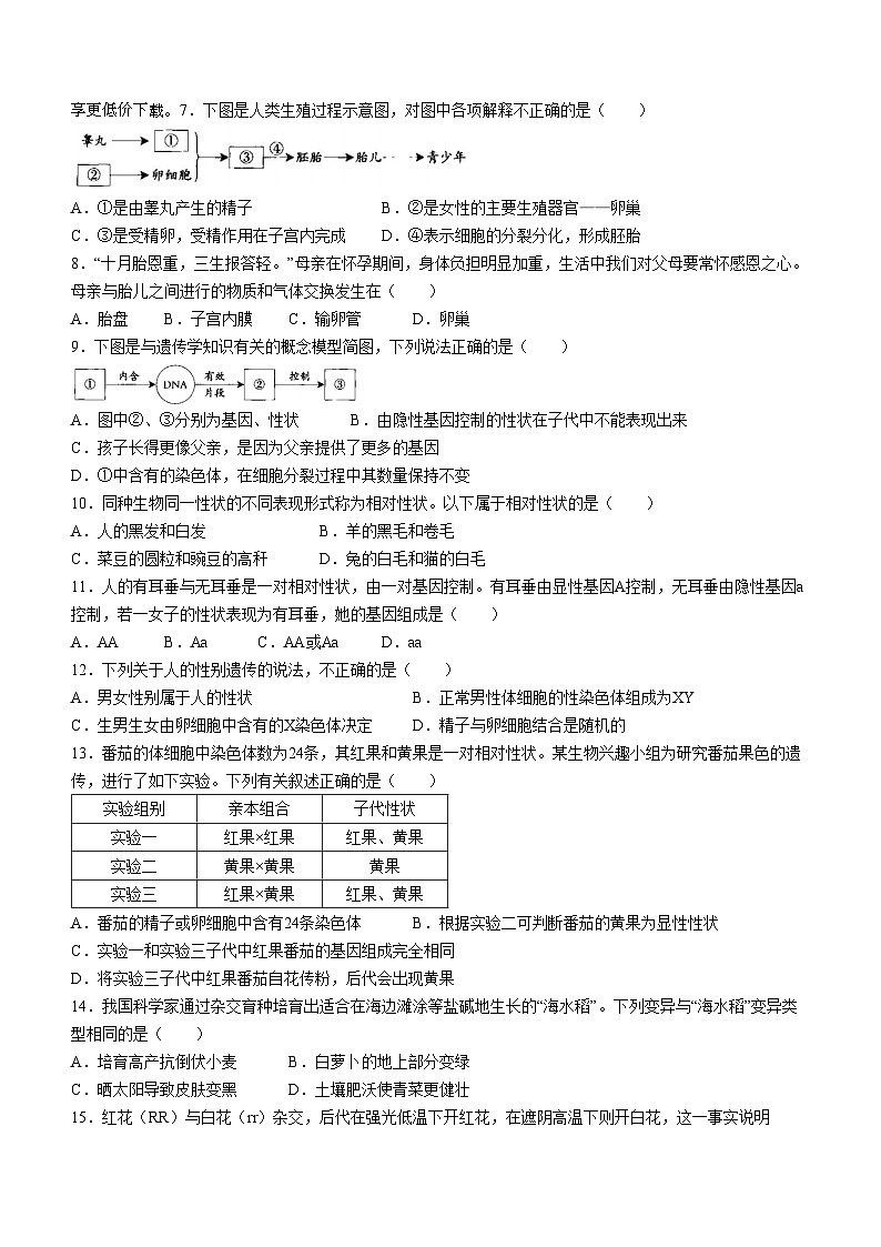 02，河北省廊坊市永清县第五中学2023-2024学年八年级下学期3月第一次考试生物试题(无答案)第2页
