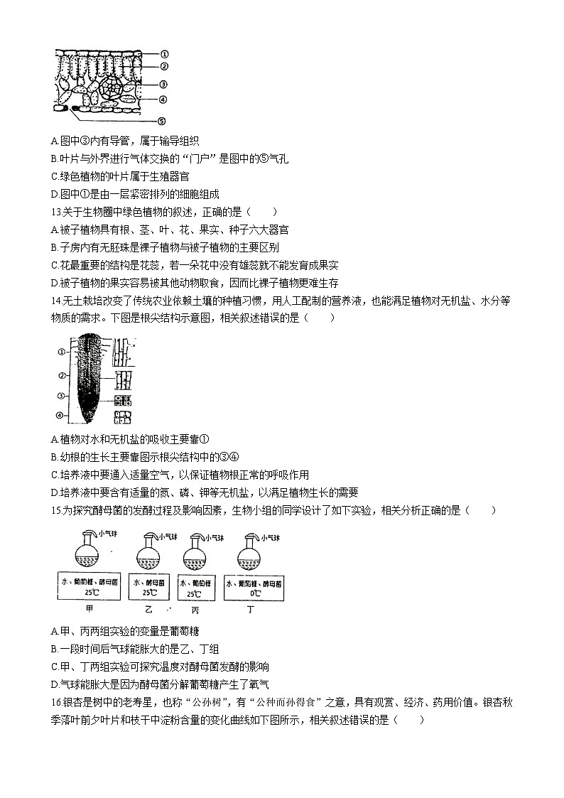 93，江苏省南通市第一初级中学2023-2024学年七年级下学期3月月考生物试题(无答案)第3页