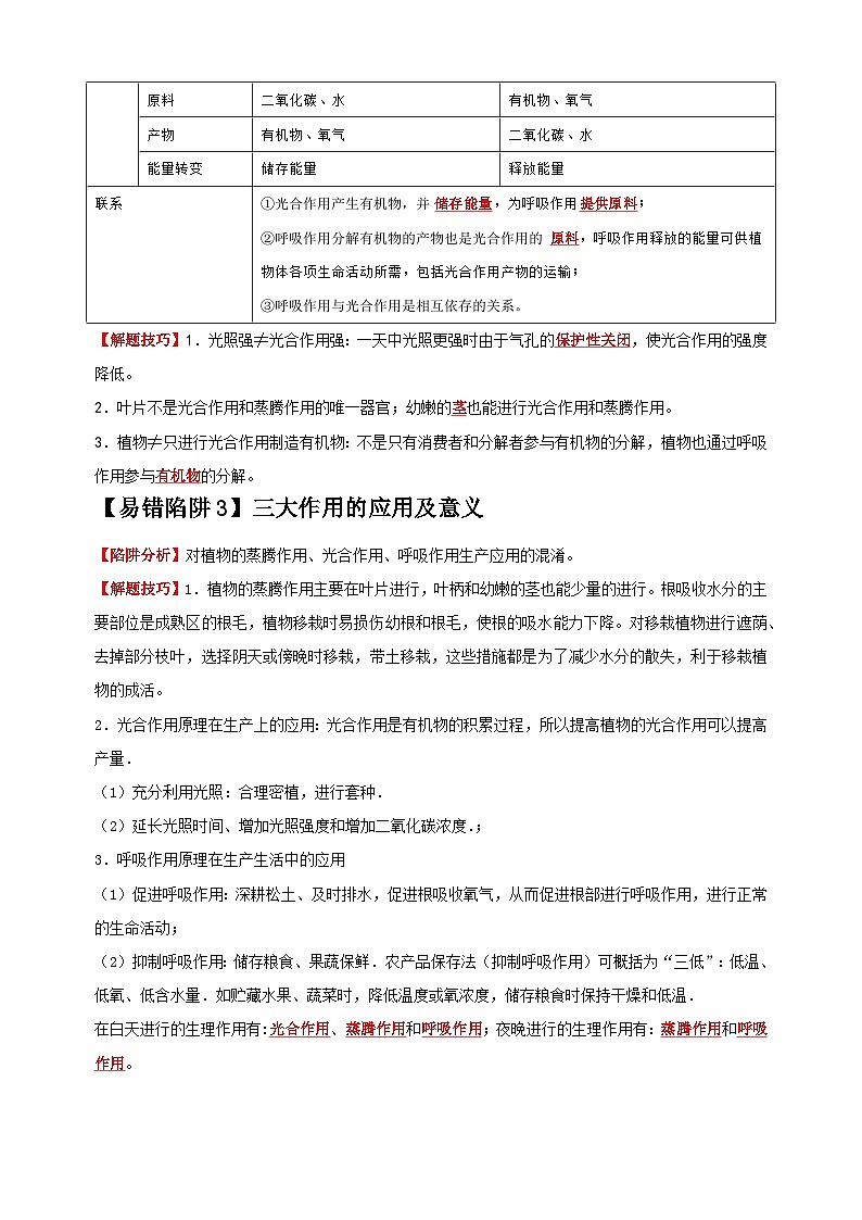 易错点05 绿色植物的三大生理作用-备战2024年中考生物易错题（全国通用）02