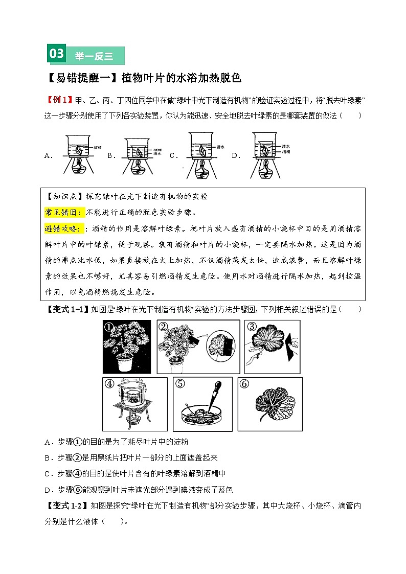 易错点05 绿色植物的三大生理作用-备战2024年中考生物易错题（全国通用）03