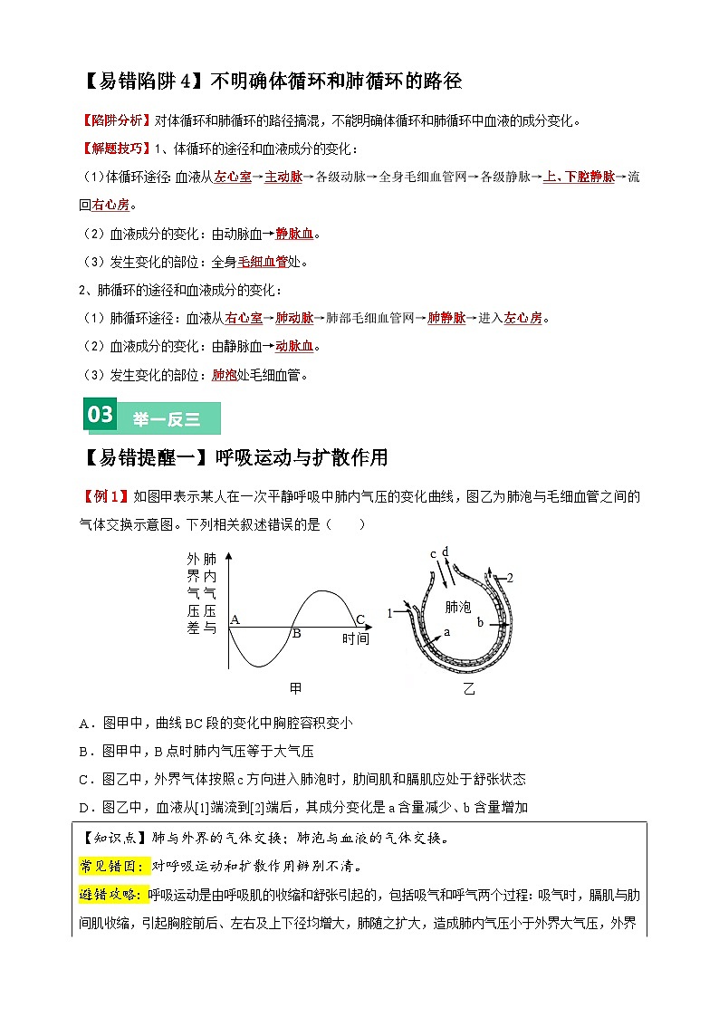 易错点07 人的呼吸、循环和排泄-备战2024年中考生物易错题（全国通用）03