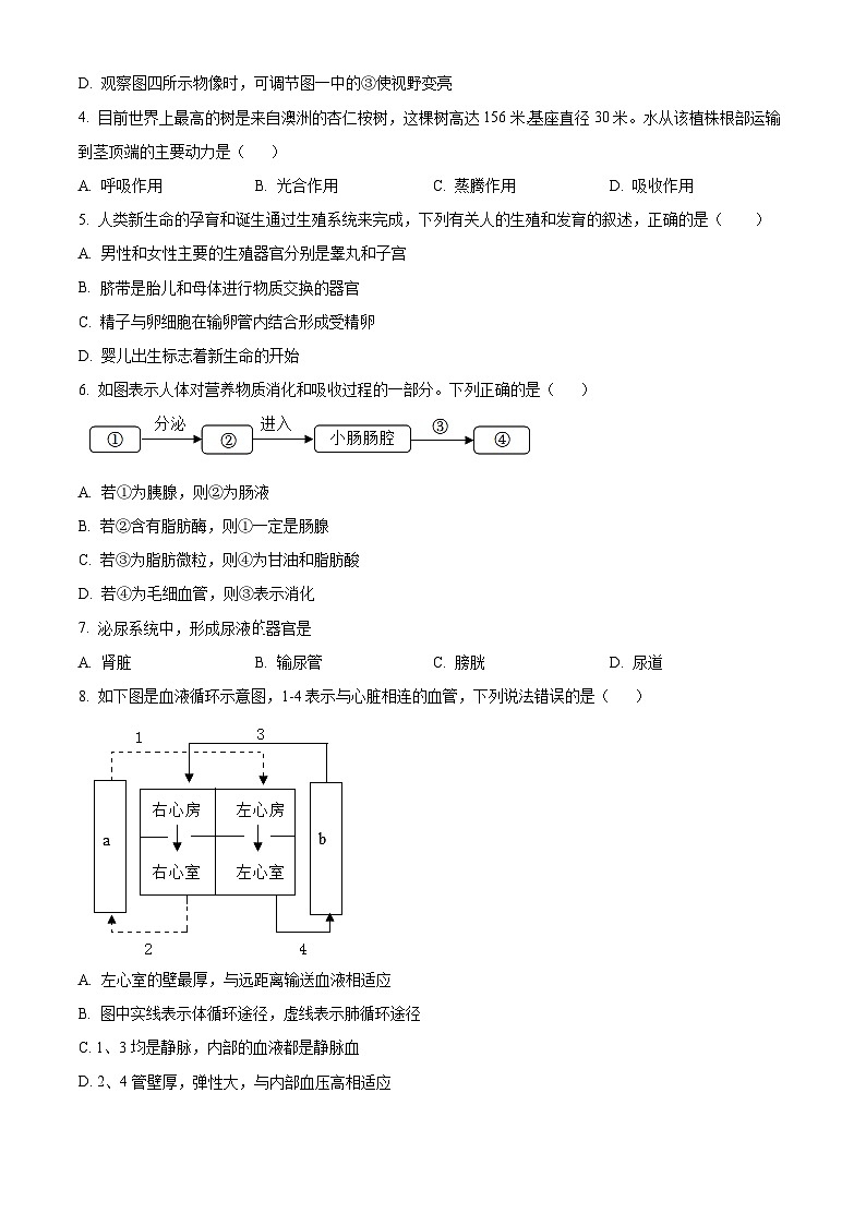 2024年山西省大同市新荣区两校联考中考一模生物试题（原卷版+解析版）02