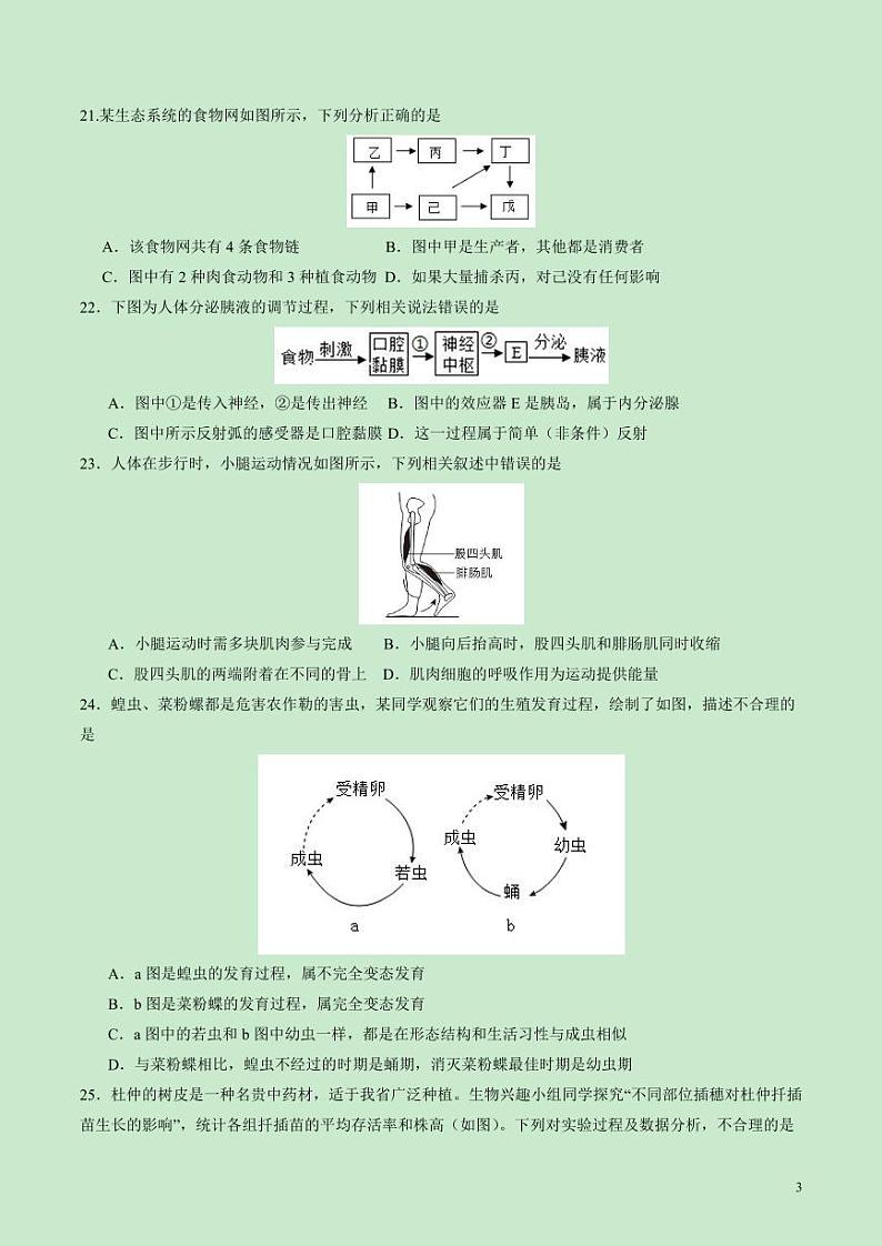 2024年中考押题预测卷01（福建卷）生物（考试版）第3页