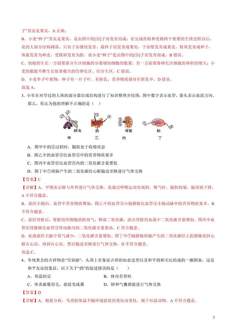 2024年中考押题预测卷（湖北卷）生物（解析版）第2页